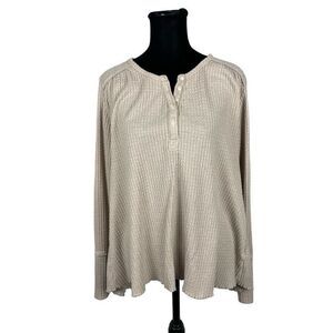 Anthropologie Oversized Waffle Knit Henley Long Sleeve Shirt - Women’s L